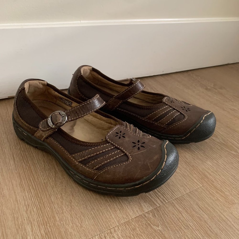 KEEN Paradise Brown Leather Mary Jane Buckle Strap Shoes Size 8